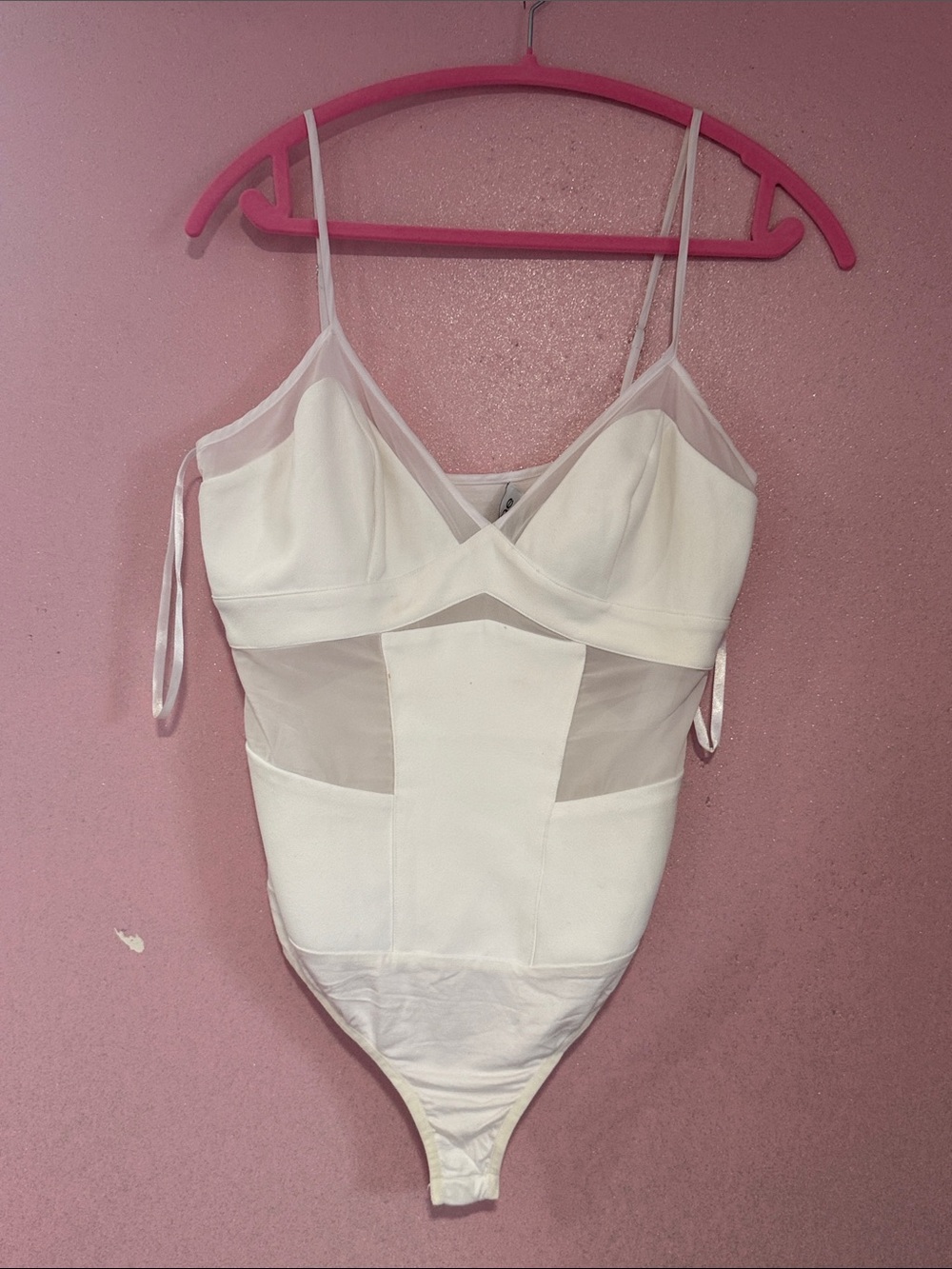 bebe White Sheer-Panel Bodysuit with Straps